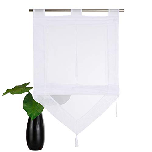 SIMPVALE - Roman Blind for Kitchen Bathroom Balcony - Liftable Transparent Voile Window Curtain with Tassel Decoration