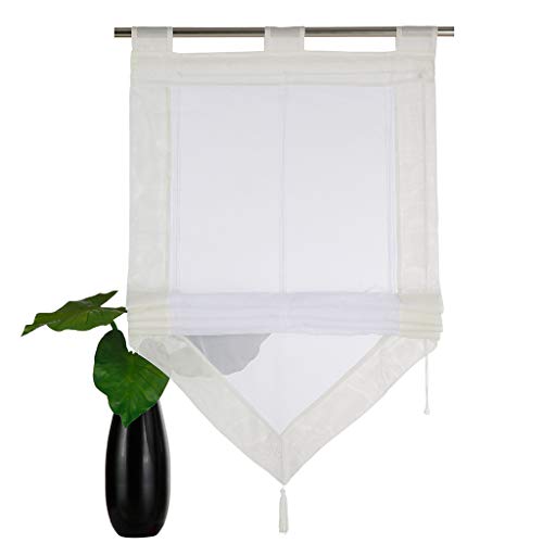 SIMPVALE - Roman Blind for Kitchen Bathroom Balcony - Liftable Transparent Voile Window Curtain with Tassel Decoration