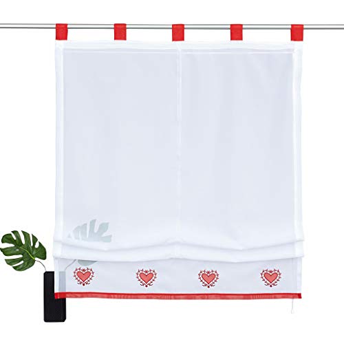 SIMPVALE 1 Panel Roman Blinds with Tab Top - Tulle Short Embroidered Window Curtain Valance - for Kitchen, Balcony, Study Room