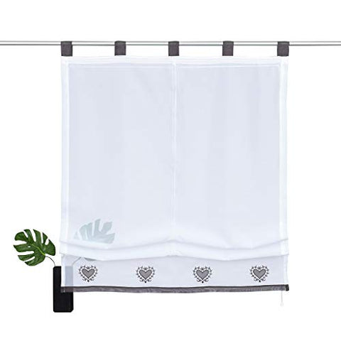 SIMPVALE 1 Panel Roman Blinds with Tab Top - Tulle Short Embroidered Window Curtain Valance - for Kitchen, Balcony, Study Room
