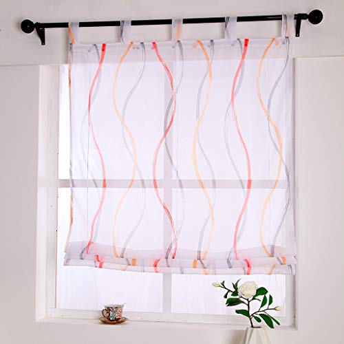 Smithoom 1 Piece Roman Blind for Kitchen Bathroom Balcony - Liftable Transparent Voile Window Curtain with Wave Pattern Design