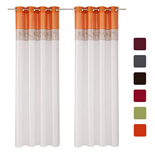 SIMPVALE 2 Panels Curtains Window Floral Silk Decoration with Eyelets for Bedroom, Living room, Dining room, Balcony