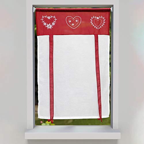 SIMPVALE Tulle Roman Blinds Shade - 1 Piece Embroidery Splicing Curtain With Rod Pocket - Voile Tie up Lifting Curtains, For Study, Bedroom, Bathroom, Kitchen