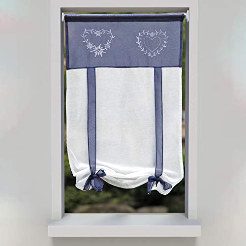 SIMPVALE Tulle Roman Blinds Shade - 1 Piece Embroidery Splicing Curtain With Rod Pocket - Voile Tie up Lifting Curtains, For Study, Bedroom, Bathroom, Kitchen