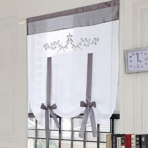 SIMPVALE 1 Piece Voile Tie up Curtain - Sheer Roman Blind Shade - Embroidery Curtains Tulle Panels Window Cover for Bedroom Study Bathroom Kitchen