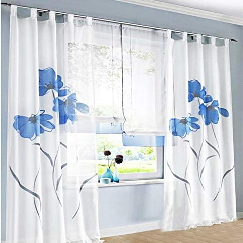 SIMPVALE 2-Pieces Curtains Comfort Elegant Floral Print Window Sheer Width 150cm