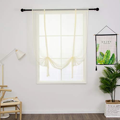SIMPVALE Tulle Roman Curtains Solid Color Translucent Roman Blinds Bow Knot Voile Vertical Curtain Rod Pocket