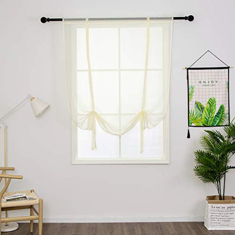 SIMPVALE Tulle Roman Curtains Solid Color Translucent Roman Blinds Bow Knot Voile Vertical Curtain Rod Pocket