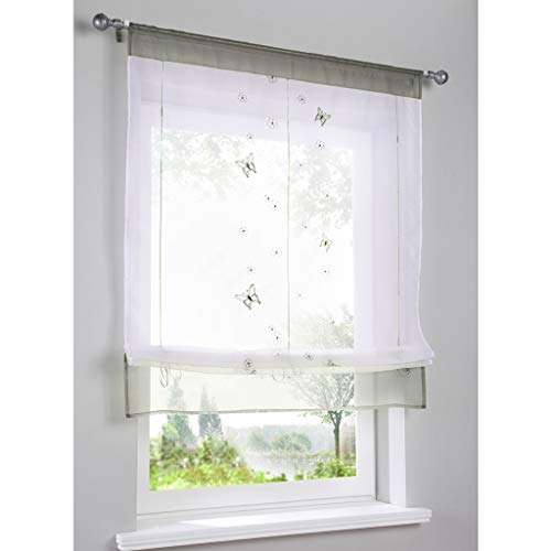 SIMPVALE 1 Panel Roman Blind Butterfly Embroidery with Rod Pocket Translucent Sheer Curtain for Living Room Bedroom Balcony Kitchen