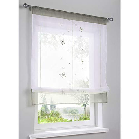 SIMPVALE 1 Panel Roman Blind Butterfly Embroidery with Rod Pocket Translucent Sheer Curtain for Living Room Bedroom Balcony Kitchen