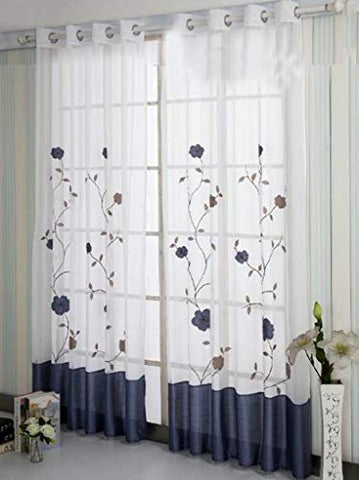 SIMPVALE Net Curtains Window Sheer Floral Embroidered Drape for Living room Bedroom Balcony