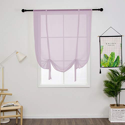 SIMPVALE Tulle Roman Curtains Solid Color Translucent Roman Blinds Bow Knot Voile Vertical Curtain Rod Pocket
