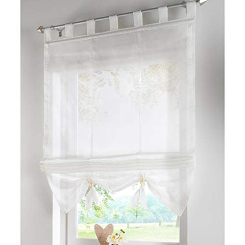 Smithoom Roman Curtain Bowknot Window Sheer Valance and Tiebacks Rod Pocket Panels for Bedroom Living Room Kitchen
