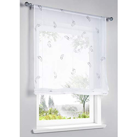 SIMPVALE 2 Panels Sheer Curtain Feather Embroidered Voile Curtains for Bedroom Living Room Balcony