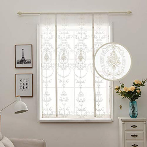 SIMPVALE 1 Piecel Roman Blinds with Rod Pocket - Retro Style Embroidered Tulle Sheer Curtains Tie Up - for Living Room Bedroom Kitchen Balcony Bathroom