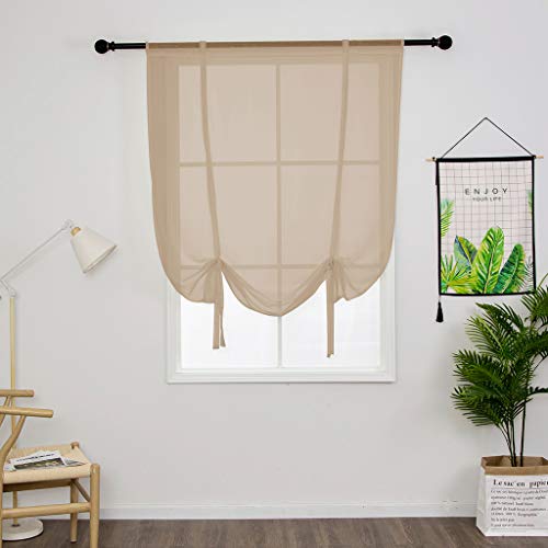 SIMPVALE Tulle Roman Curtains Solid Color Translucent Roman Blinds Bow Knot Voile Vertical Curtain Rod Pocket