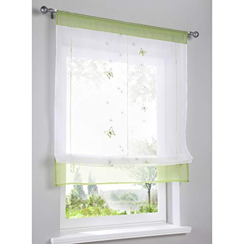 SIMPVALE 1 Panel Roman Blind Butterfly Embroidery with Rod Pocket Translucent Sheer Curtain for Living Room Bedroom Balcony Kitchen