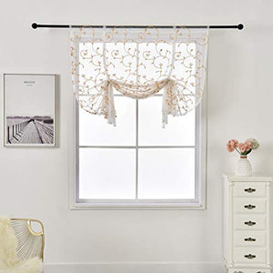 SIMPVALE Roman Blinds with Rod Pocket Tulle Sheer Curtains Tie Up for Living Room Bedroom Kitchen Balcony Bathroom