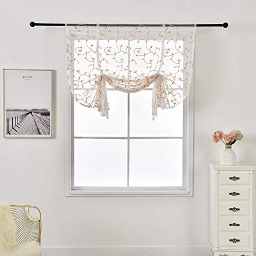 SIMPVALE Roman Blinds with Rod Pocket Tulle Sheer Curtains Tie Up for Living Room Bedroom Kitchen Balcony Bathroom