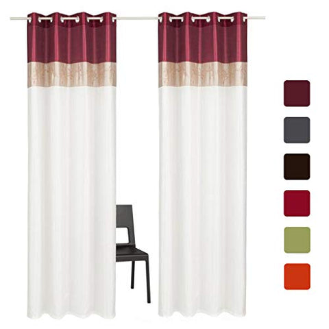 SIMPVALE 2 Panels Curtains Window Floral Silk Decoration with Eyelets for Bedroom, Living room, Dining room, Balcony