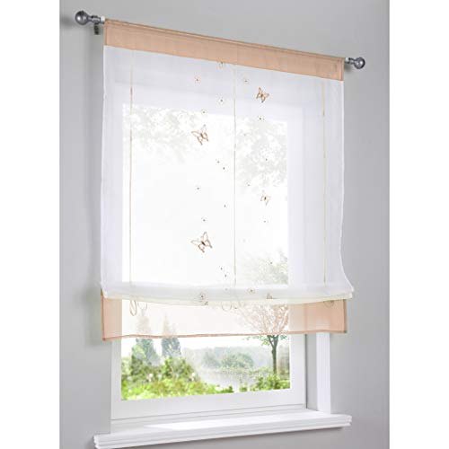 SIMPVALE 1 Panel Roman Blind Butterfly Embroidery with Rod Pocket Translucent Sheer Curtain for Living Room Bedroom Balcony Kitchen