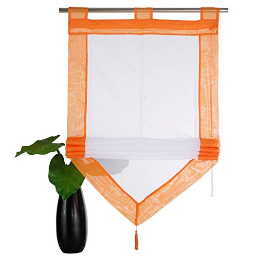 SIMPVALE - Roman Blind for Kitchen Bathroom Balcony - Liftable Transparent Voile Window Curtain with Tassel Decoration