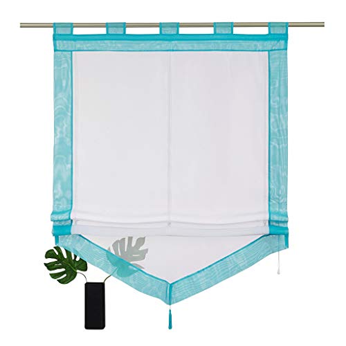 SIMPVALE - Roman Blind for Kitchen Bathroom Balcony - Liftable Transparent Voile Window Curtain with Tassel Decoration