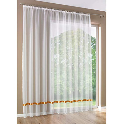 SIMPVALE 1 Panel Sheer Curtain with Pencil Pleat - Classical Solid Voile Curtains - for Balcony Living Room Bedroom
