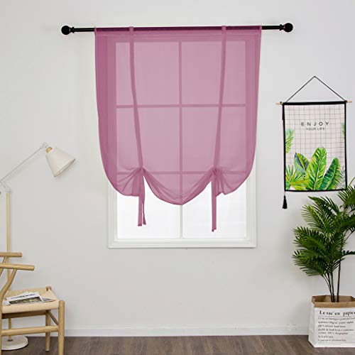 SIMPVALE Tulle Roman Curtains Solid Color Translucent Roman Blinds Bow Knot Voile Vertical Curtain Rod Pocket