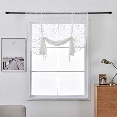 SIMPVALE Roman Blinds with Rod Pocket Tulle Sheer Curtains Tie Up for Living Room Bedroom Kitchen Balcony Bathroom