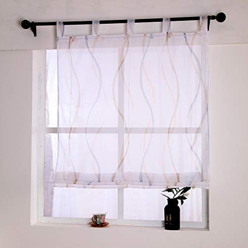 Smithoom 1 Piece Roman Blind for Kitchen Bathroom Balcony - Liftable Transparent Voile Window Curtain with Wave Pattern Design