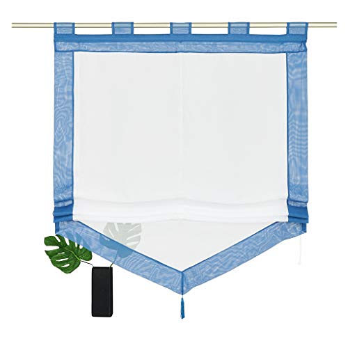 SIMPVALE - Roman Blind for Kitchen Bathroom Balcony - Liftable Transparent Voile Window Curtain with Tassel Decoration