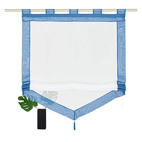 SIMPVALE - Roman Blind for Kitchen Bathroom Balcony - Liftable Transparent Voile Window Curtain with Tassel Decoration