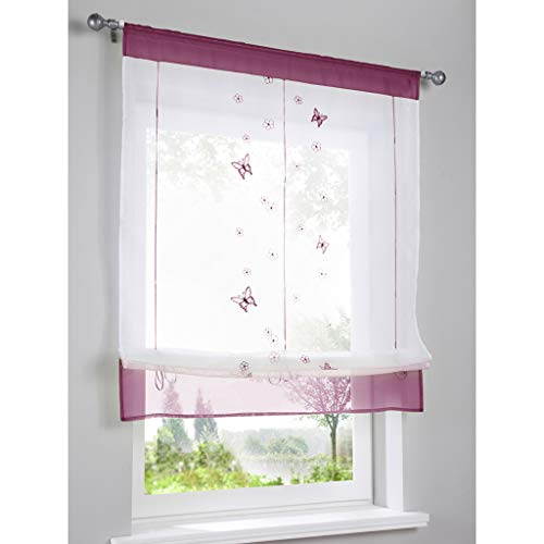 SIMPVALE 1 Panel Roman Blind Butterfly Embroidery with Rod Pocket Translucent Sheer Curtain for Living Room Bedroom Balcony Kitchen