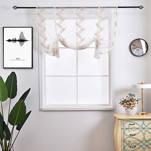 SIMPVALE Roman Blinds with Rod Pocket Tulle Sheer Curtains Tie Up for Living Room Bedroom Kitchen Balcony Bathroom
