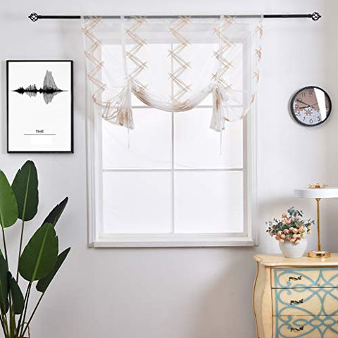 SIMPVALE Roman Blinds with Rod Pocket Tulle Sheer Curtains Tie Up for Living Room Bedroom Kitchen Balcony Bathroom