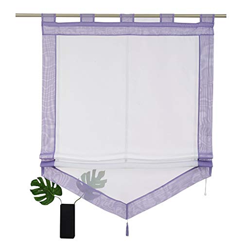 SIMPVALE - Roman Blind for Kitchen Bathroom Balcony - Liftable Transparent Voile Window Curtain with Tassel Decoration