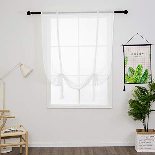 SIMPVALE Tulle Roman Curtains Solid Color Translucent Roman Blinds Bow Knot Voile Vertical Curtain Rod Pocket