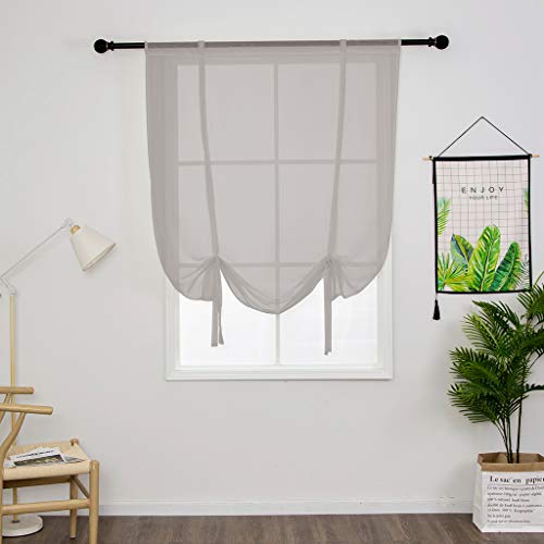 SIMPVALE Tulle Roman Curtains Solid Color Translucent Roman Blinds Bow Knot Voile Vertical Curtain Rod Pocket