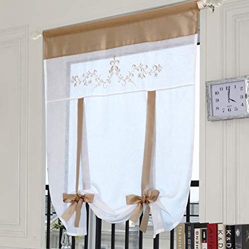 SIMPVALE 1 Piece Voile Tie up Curtain - Sheer Roman Blind Shade - Embroidery Curtains Tulle Panels Window Cover for Bedroom Study Bathroom Kitchen