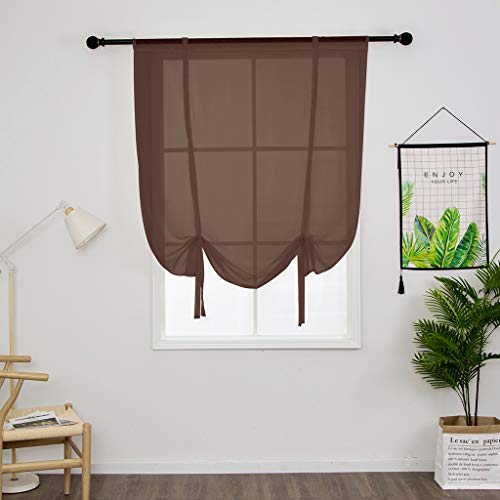 SIMPVALE Tulle Roman Curtains Solid Color Translucent Roman Blinds Bow Knot Voile Vertical Curtain Rod Pocket