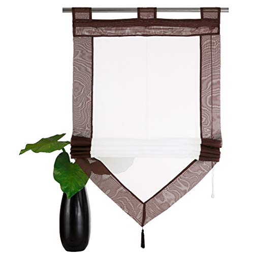 SIMPVALE - Roman Blind for Kitchen Bathroom Balcony - Liftable Transparent Voile Window Curtain with Tassel Decoration