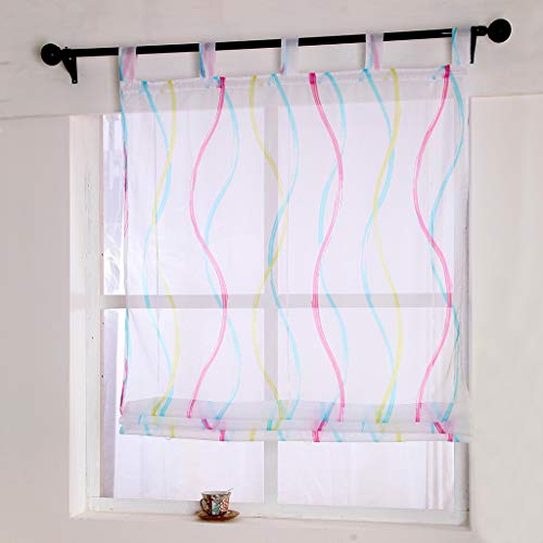 Smithoom 1 Piece Roman Blind for Kitchen Bathroom Balcony - Liftable Transparent Voile Window Curtain with Wave Pattern Design