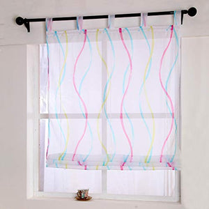 Smithoom 1 Piece Roman Blind for Kitchen Bathroom Balcony - Liftable Transparent Voile Window Curtain with Wave Pattern Design