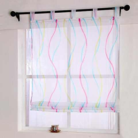 Smithoom 1 Piece Roman Blind for Kitchen Bathroom Balcony - Liftable Transparent Voile Window Curtain with Wave Pattern Design
