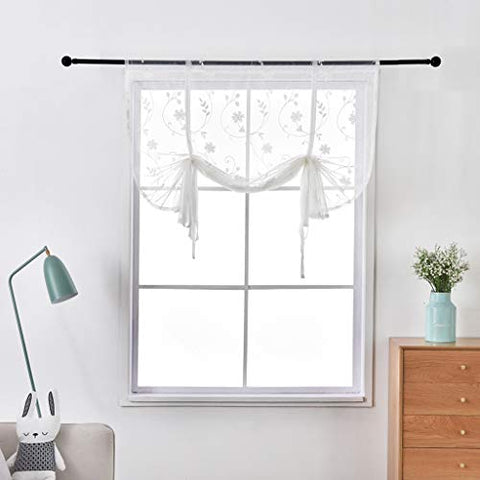SIMPVALE 1 Piece Roman Blinds with Floral Embroideried - Tulle Sheer Voile with Rod Pocket - Curtains for Living Room Bedroom Childs' Room Kitchen Balcony Bathroom