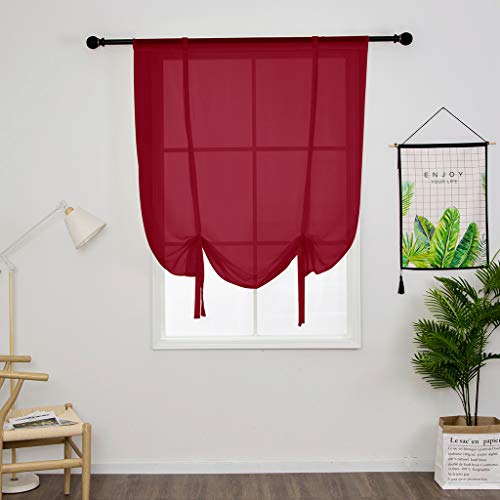 SIMPVALE Tulle Roman Curtains Solid Color Translucent Roman Blinds Bow Knot Voile Vertical Curtain Rod Pocket