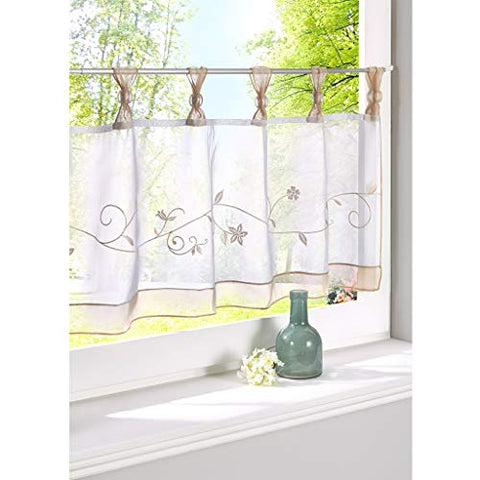 Smithoom Cafe Curtain Embroidered Valances Short Net Curtains Window Interior Decoration for Kitchen Balcony