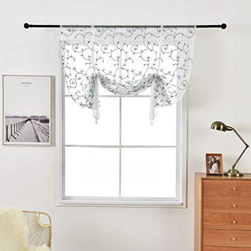 SIMPVALE Roman Blinds with Rod Pocket Tulle Sheer Curtains Tie Up for Living Room Bedroom Kitchen Balcony Bathroom