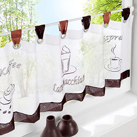 Smithoom 1 Panel Embroidered Sheer Cafe Curtains - Half Kitchen Curtain - Short Valance Curtains for Window Decoration